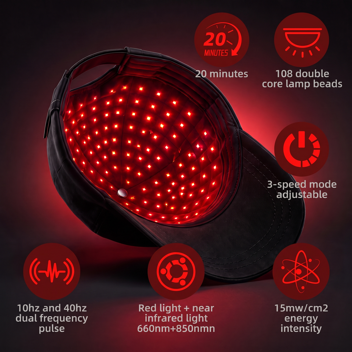 LumaCap Red Light Therapy Hair Care Cap with dual-core beads
