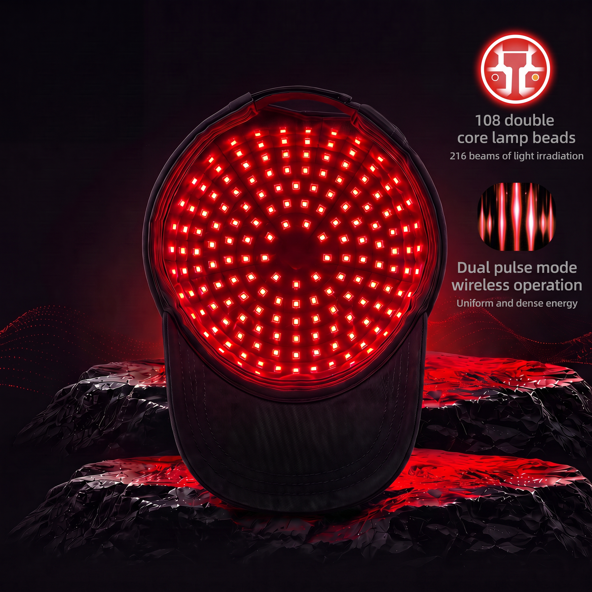 LumaCap Red Light Therapy Hair Care Cap with dual-core beads